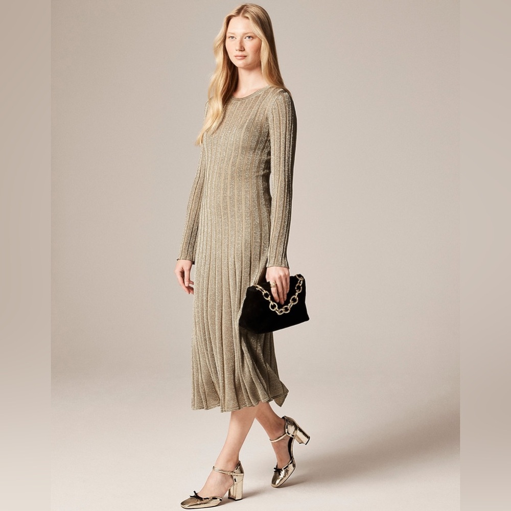 J Crew Rib-knit flare midi dress with Lurex® metallic threads CP162